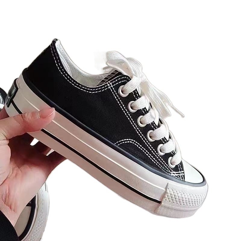Thick-Soled Canvas Shoes For Female Students Korean Style Retro Versatile Height-Increasing Sneakers For Women Trendy Autum White Shoes - Image 5